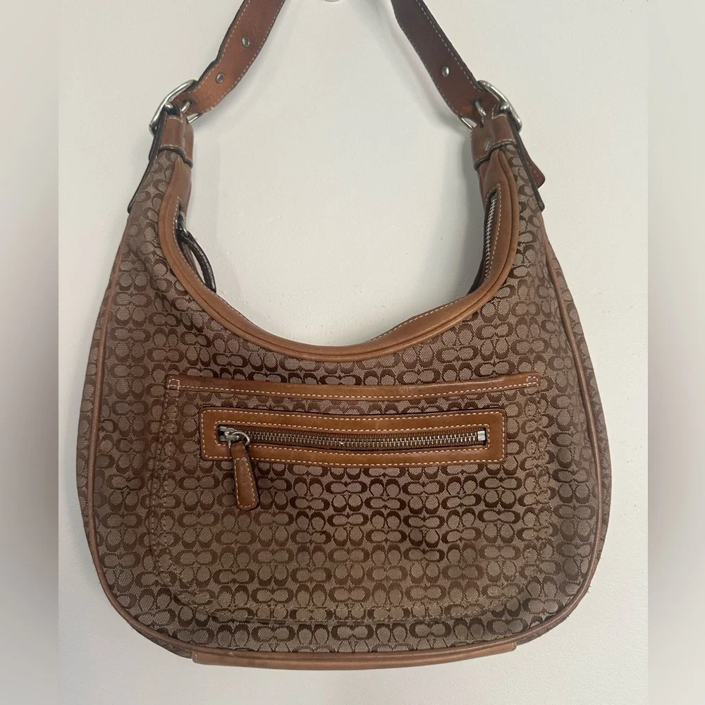 Vintage Y2K Coach Signature Hobo Shoulder Bag Brown Tan‎